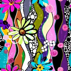 Foto op Plexiglas floral seamless background pattern, with waves, dots, paint strokes and splashes © Kirsten Hinte