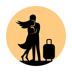 silhouette of a person with suitcase
