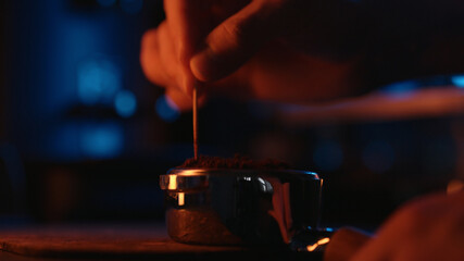Fototapeta na wymiar Spreading fresh coffee with neon light