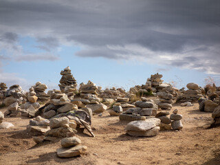 stacked rocks at the arctic circle, sweden