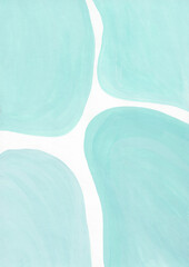Abstract handmade gouache background in mint color on the white background. The texture of watercolor paper. Picturesque paint strokes