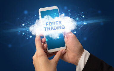 Hand using smartphone with cloud business concept