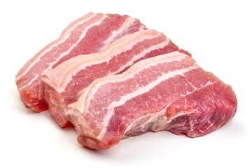 Raw pork belly, isolated on white background. High resolution image.