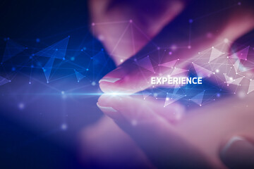 Finger touching tablet with business connection concept