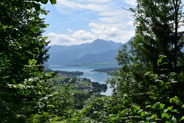 Fototapeta na wymiar Amazing view on Wolfgangsee lake under the mountains