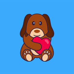 Cute dog holding a big red heart.