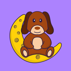 Cute dog is sitting on the moon.