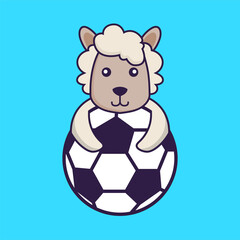 Cute sheep playing soccer.