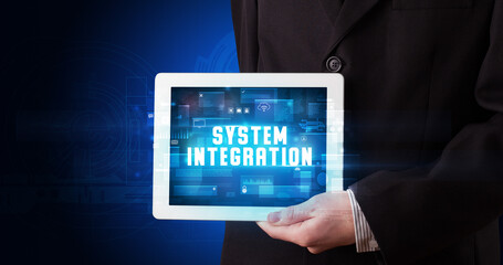Person holding tablet, security concept
