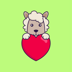 Cute sheep holding a big red heart.