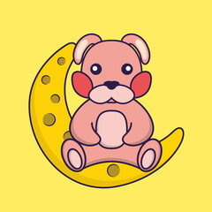 Cute rabbit is sitting on the moon.