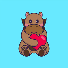 Cute horse holding a big red heart.