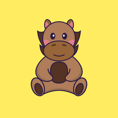 Cute horse is sitting.