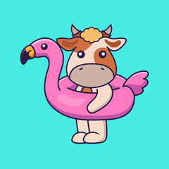 Cute cow With flamingo buoy.