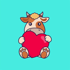 Cute cow holding a big red heart.