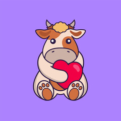 Cute cow holding a big red heart.