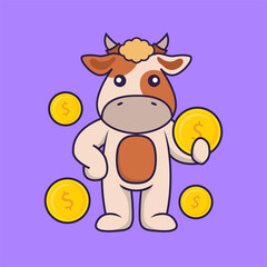 Cute cow holding coin.