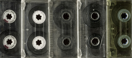 Set old audio cassette tapes collection.Obsolete technology of audio recording and playback format...