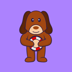 Cute dog holding a buoy.