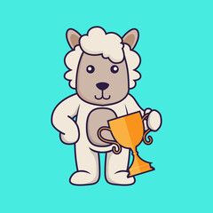 Obraz na płótnie Canvas Cute sheep holding gold trophy.