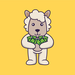 Cute sheep holding money.