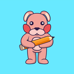 Cute rabbit holding a pencil.