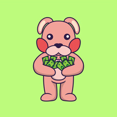 Cute rabbit holding money.