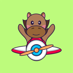 Cute horse flying on a plane.