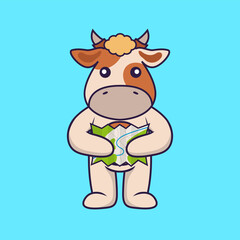 Cute cow holding a map.