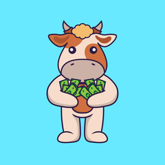 Cute cow holding money.