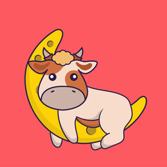 Cute cow is on the moon.
