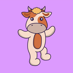 Cute cow is dancing.