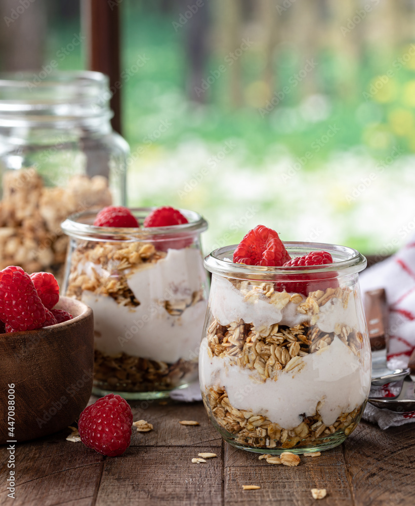 Wall mural Granola Parfait With Yogurt and Raspberries