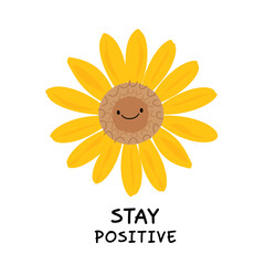 Sunflower cartoon with hand written font isolated on white background vector illustration.