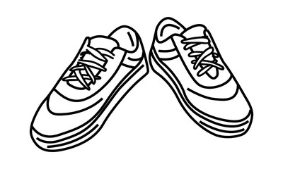Sport shoes. Sneakers. Vector outline hand drawn illustration in doodle style.