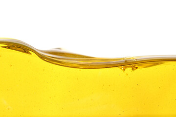 Vegetable oil and air bubbles inside oil isolated on white background.