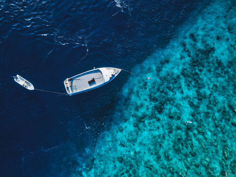 Aerial view of boat in Indian Ocean