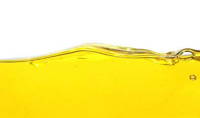 Vegetable oil and air bubbles inside oil isolated on white background.