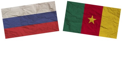 Cameroon and Russia Flags Together Paper Texture Effect Illustration