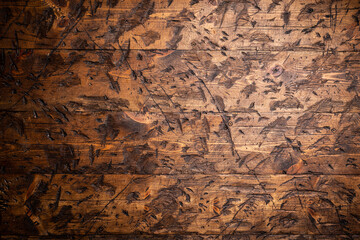 Old Wood Texture, Wooden Plank Grain Background, Striped Timber Desk Close Up, Old Table or Floor, Brown Boards