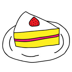 皿に載った苺のショートケーキのイラスト