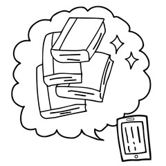 電子書籍イメージの線画イラスト（スマホ、タブレット）
