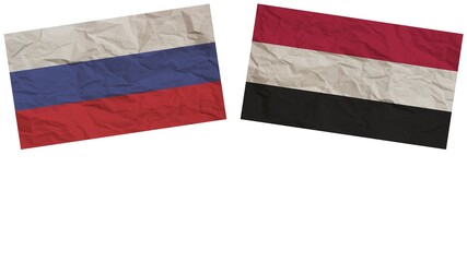 Yemen and Russia Flags Together Paper Texture Effect Illustration