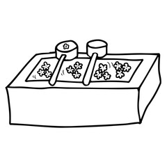 花手水の線画イラスト