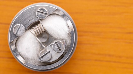 top view, close up, macro shot of single space coil with japanese organic cotton wick in high end...