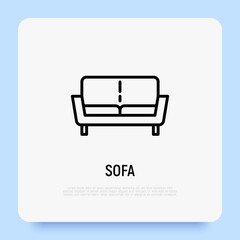 Sofa, cozy coach thin line icon. Living room decoration. Furniture for apartment. Modern vector illustration.