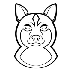 Black and white line art of shiba dog head. Good use for symbol, mascot, icon, avatar, tattoo,T-Shirt design, logo or any design.