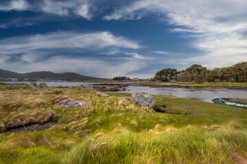 Seascape. Inishnee Island coastline on a cloudy day. Galway. Ireland