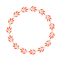 Vector wreath of autumn leaves and fruit in watercolor style. Beautiful round wreath of yellow and red leaves, acorns, berries, cones and branches. Decor for invitations, greeting cards, posters.