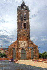 Obraz premium Wismar, Germany. Clock Tower of St. Marien Church